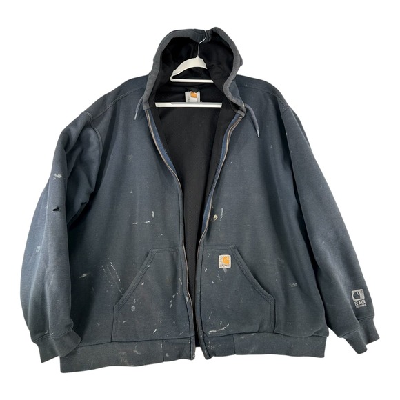 Carhartt Other - VTG Carhartt Jacket Hoodie Rain Defender Gray Mens‎ 2XL Paint Distressed Read